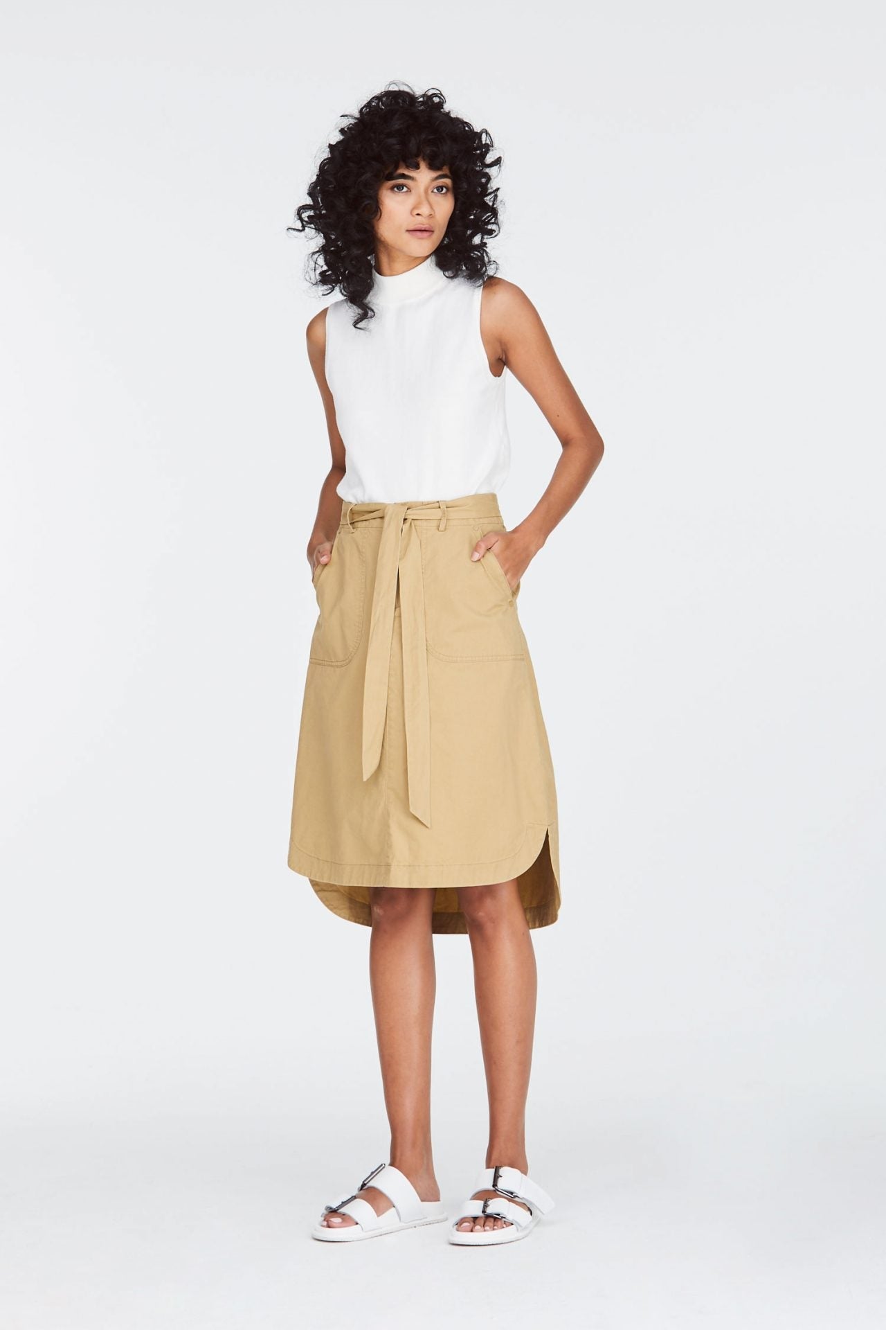 Rounded Hem Midi Skirt