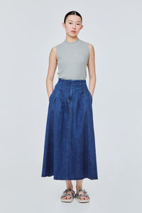 Midi Length Denim Flare Skirt