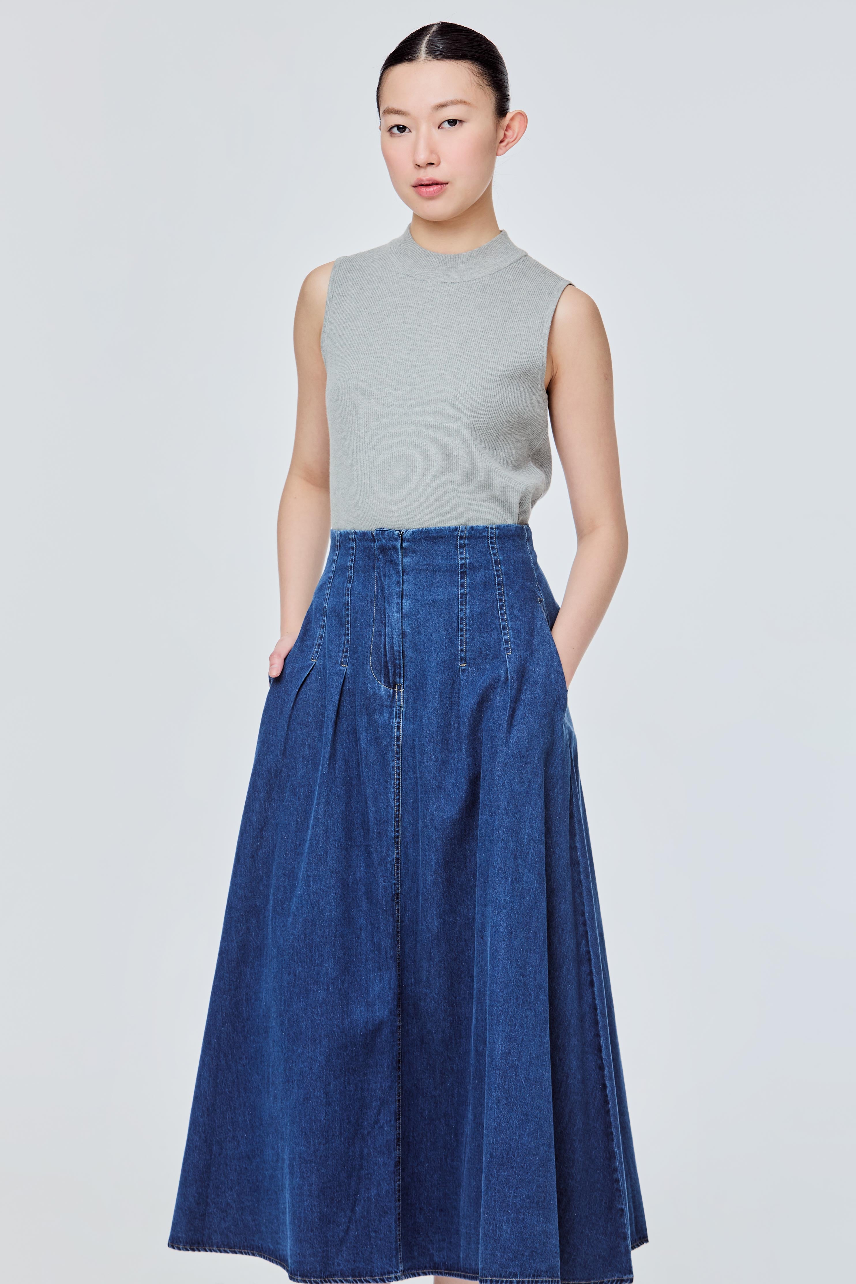 Midi Length Denim Flare Skirt – iORA Malaysia
