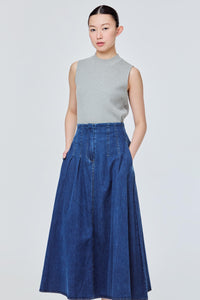 Midi Length Denim Flare Skirt