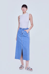 Contrast Denim Straight Skirt