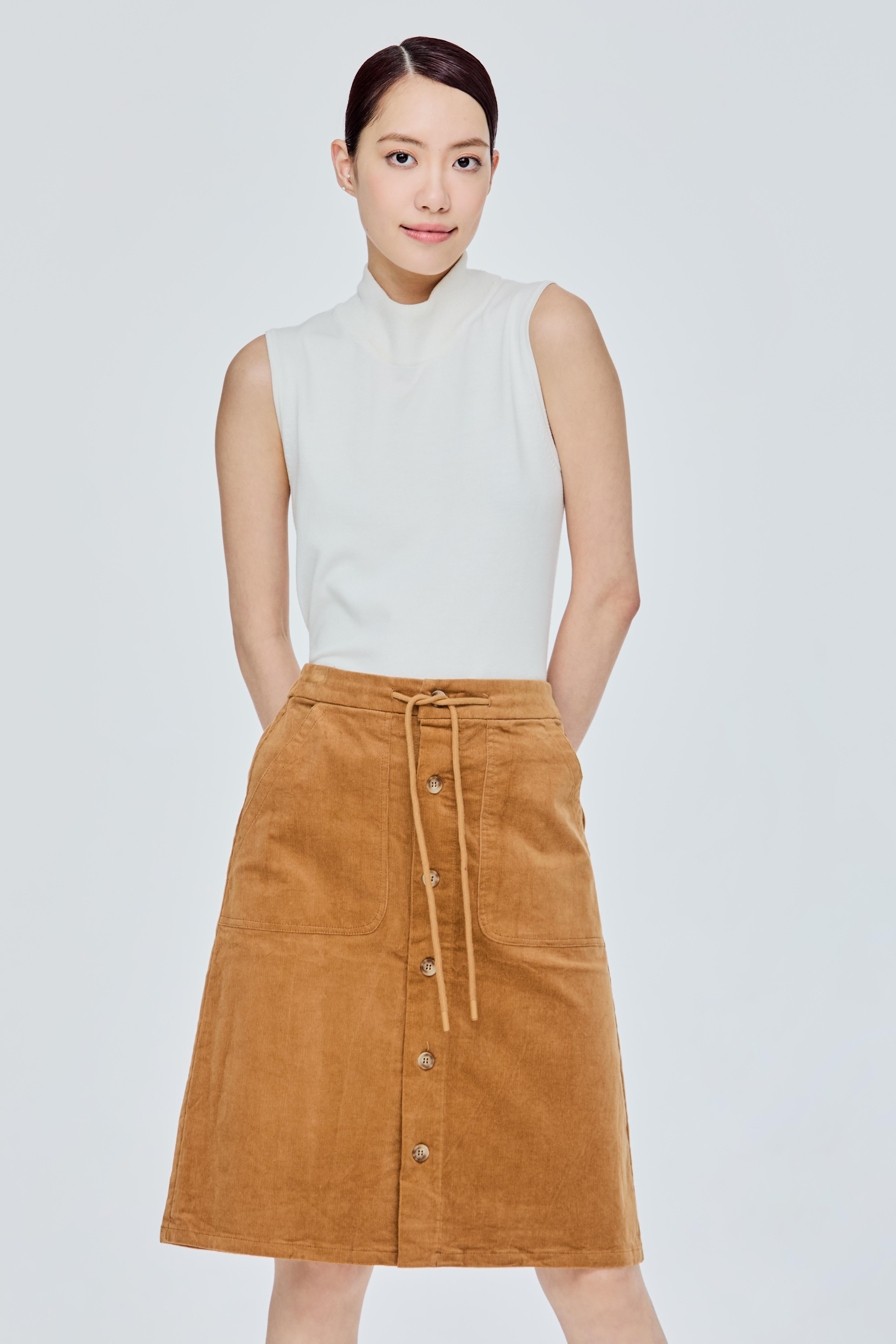 Front Patch Pocket Midi A-Line Skirt