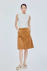 Front Patch Pocket Midi A-Line Skirt