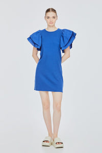 Contrast Fabric Ruffle Dress