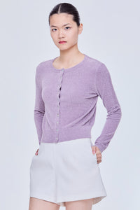 Round Neck Fluffy Cardigan