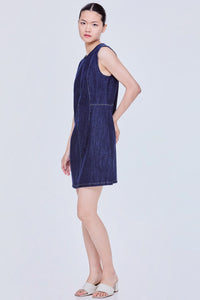 Round Neck Sleeveless Mini Denim Dress
