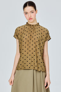 Ruffle Neck Polka Dot Blouse