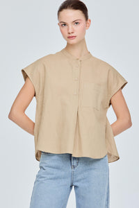 Linen Mandarin Collar Blouse