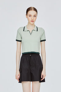 Contrast Trim Collared Top