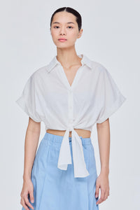 Cropped Collared Self-Tie Blouse