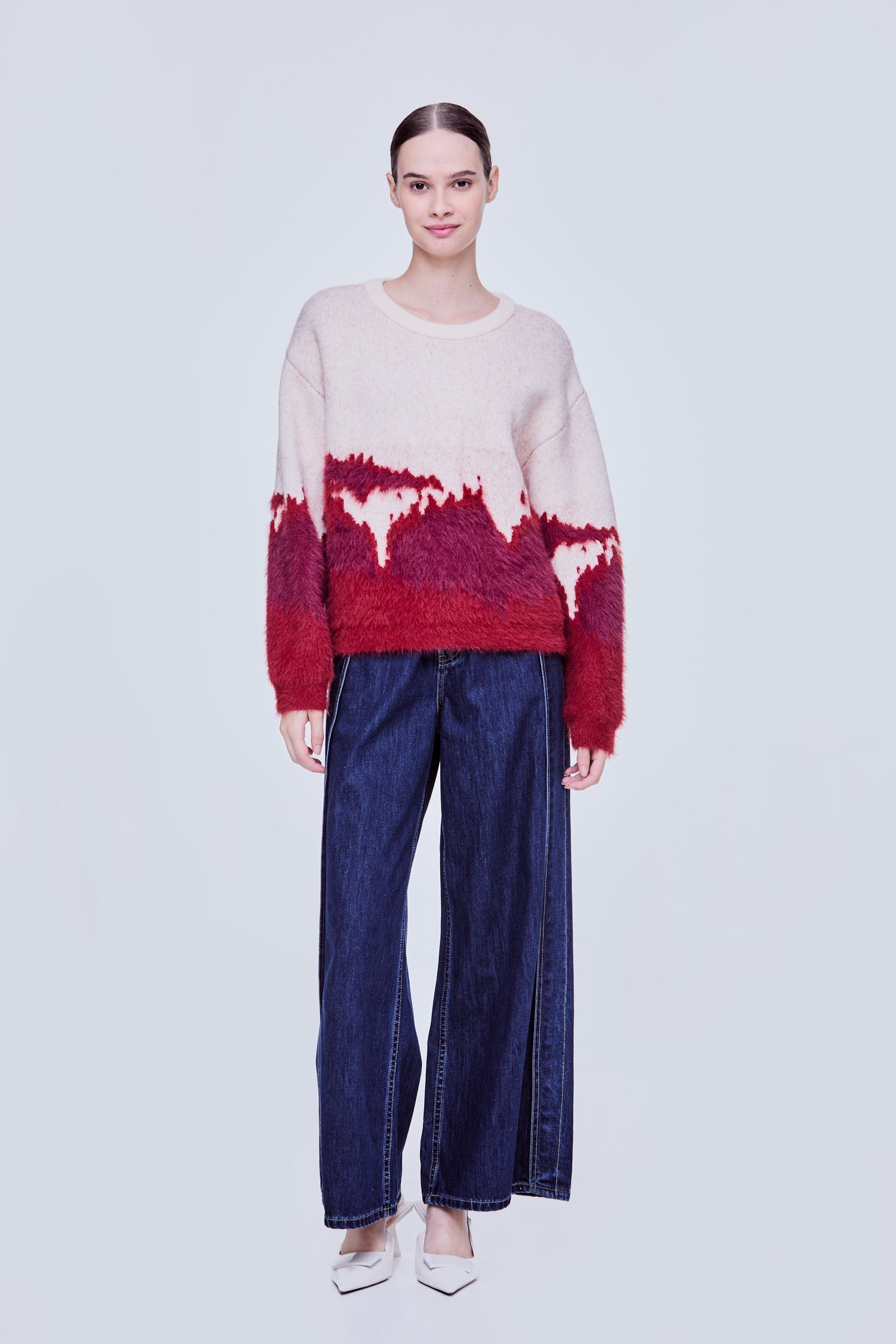 Contrast Fur Knit Pullover