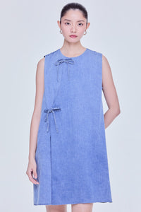 Diagonal Ribbon A-Line Denim Dress