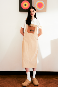 Leather Pocketed Corduroy Dungaree Dress