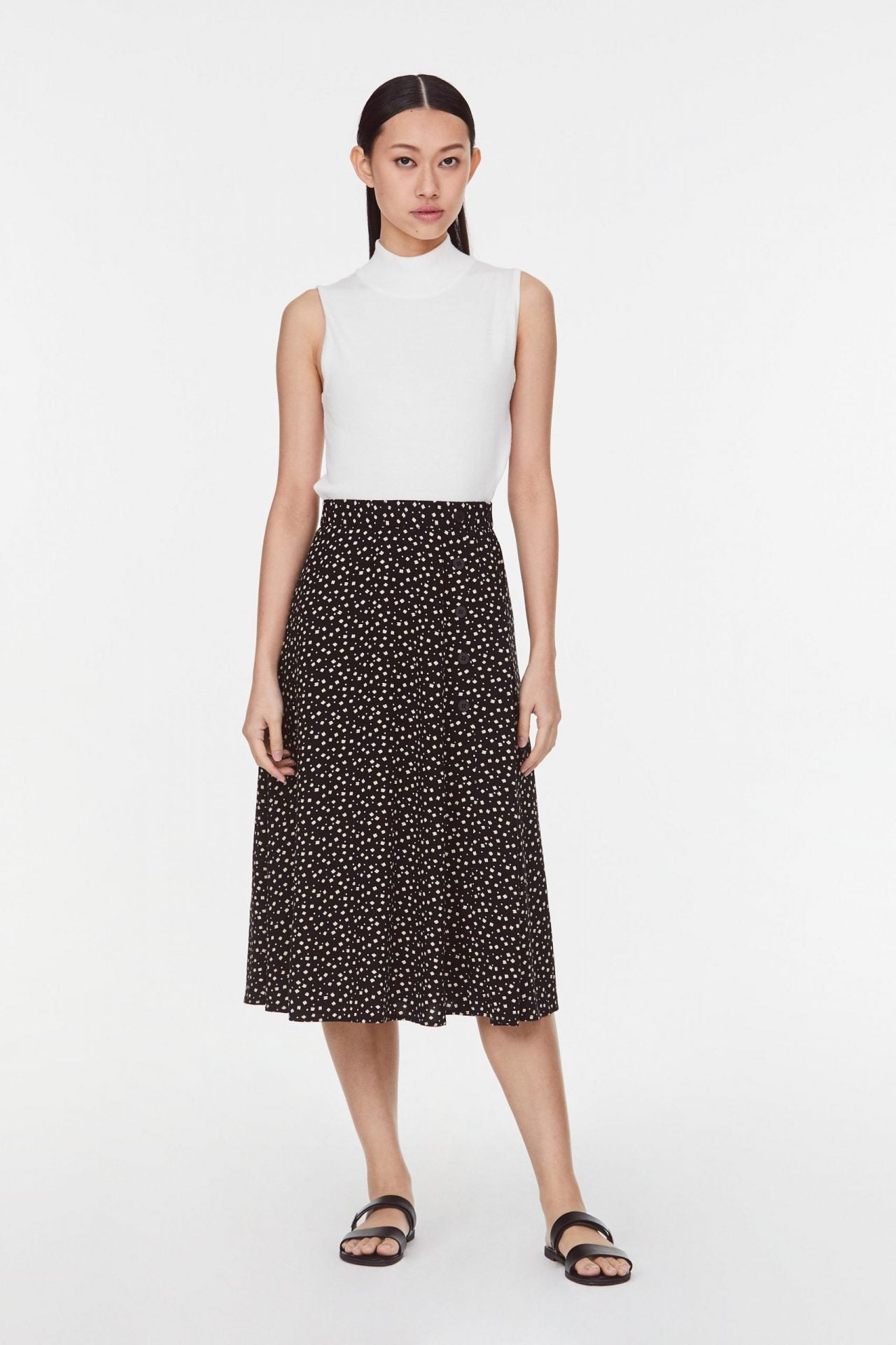 10141 BLACK PRINTED FLARE SKIRT