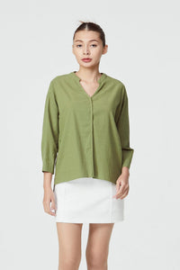 10164 OLIVE LONGER BACK HEM LONG SLEEVES BLOUSE