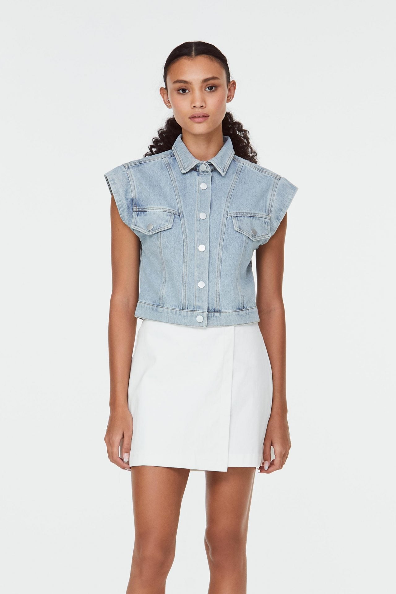 10184 UTILITARIAN BUTTON DOWN TOP DENIM