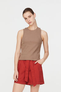 10368 BROWN HALTER NECK KNIT TOP