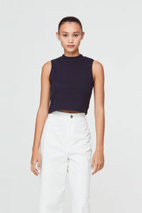 10412 CREAM HIGH NECK RIB CROP TOP