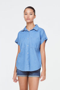 10459 Collared button down magyar blouse light denim