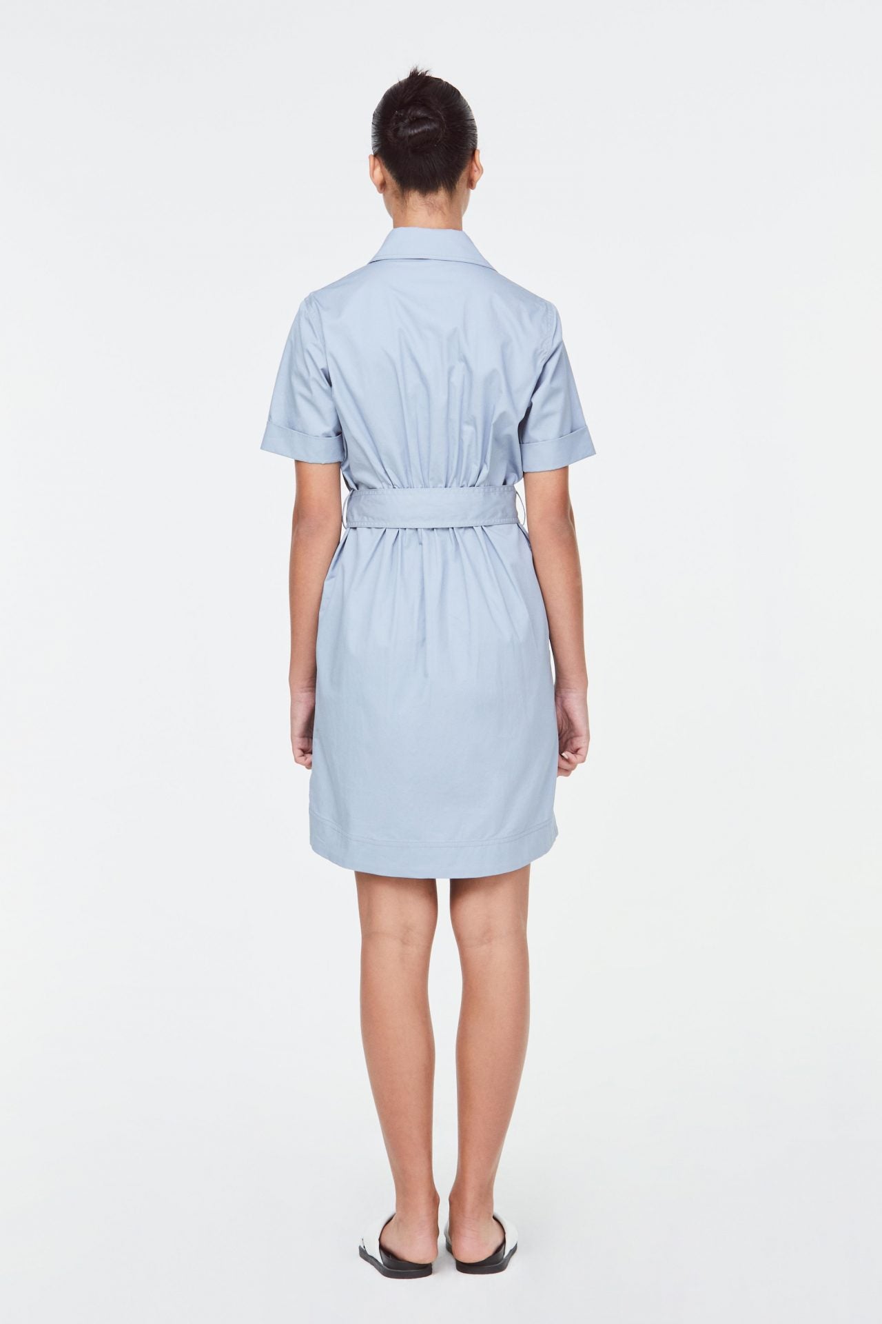 10480 Top Stitched A Linen Dress Grey Blue B