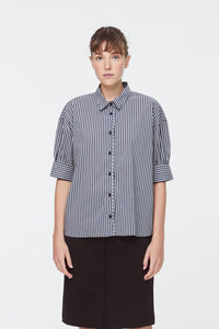 10584 Grey Stripes Printed Classic Shirt Blouse