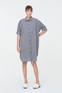 10586 Grey Stripes Printed Classic Shirt Blouse Dress