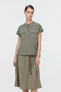10678 OLIVE DOUBLE POCKETS BLOUSE