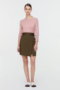 10683 KHAKI GREEN BELTED A-LINE SKIRTS