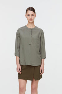 10684 OLIVE CONTRAST STITCHED BLOUSE