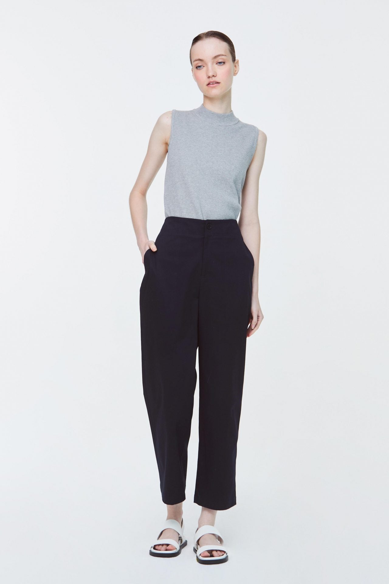 10724 Navy Striaght Cut Trousers