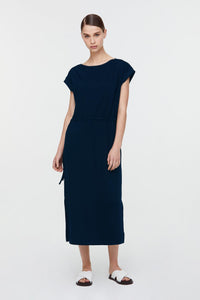 10757 NAVY CONTRAST CINCHED WAIST DRESS