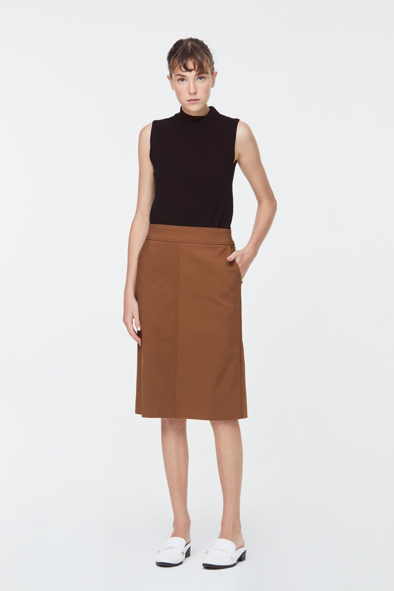 10769 Brown Midi Pencil Skirt