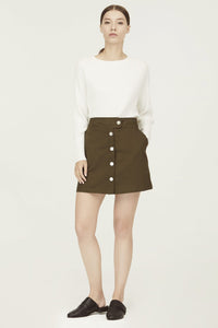 5236 army green snap button skirt