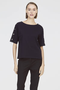6503 NAVY TOP WITH BUTTONS ON SLEEVES