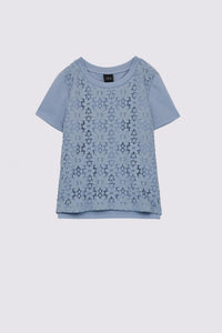 6579 FRONT FLORAL LACED TOP blue