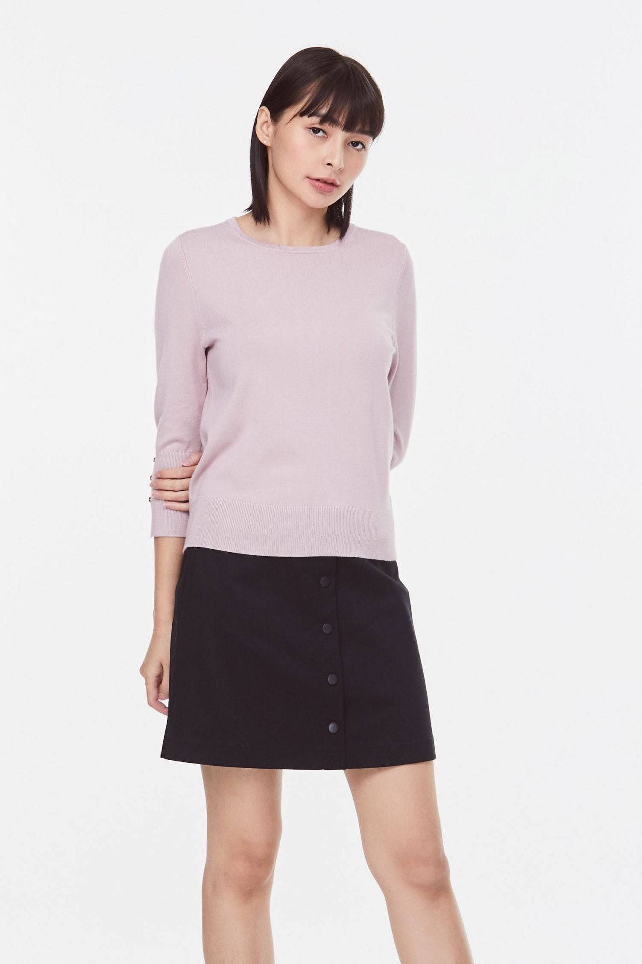 6658 Pink Sleeve with button knit top
