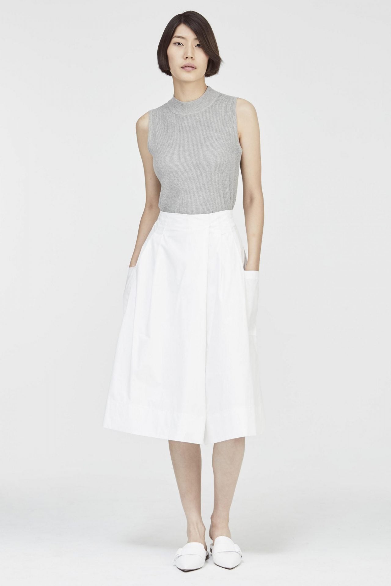 7147 cream plated wrapover culottes