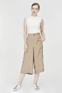 7435 KHAKI SIDE BUTTONED CULOTTES