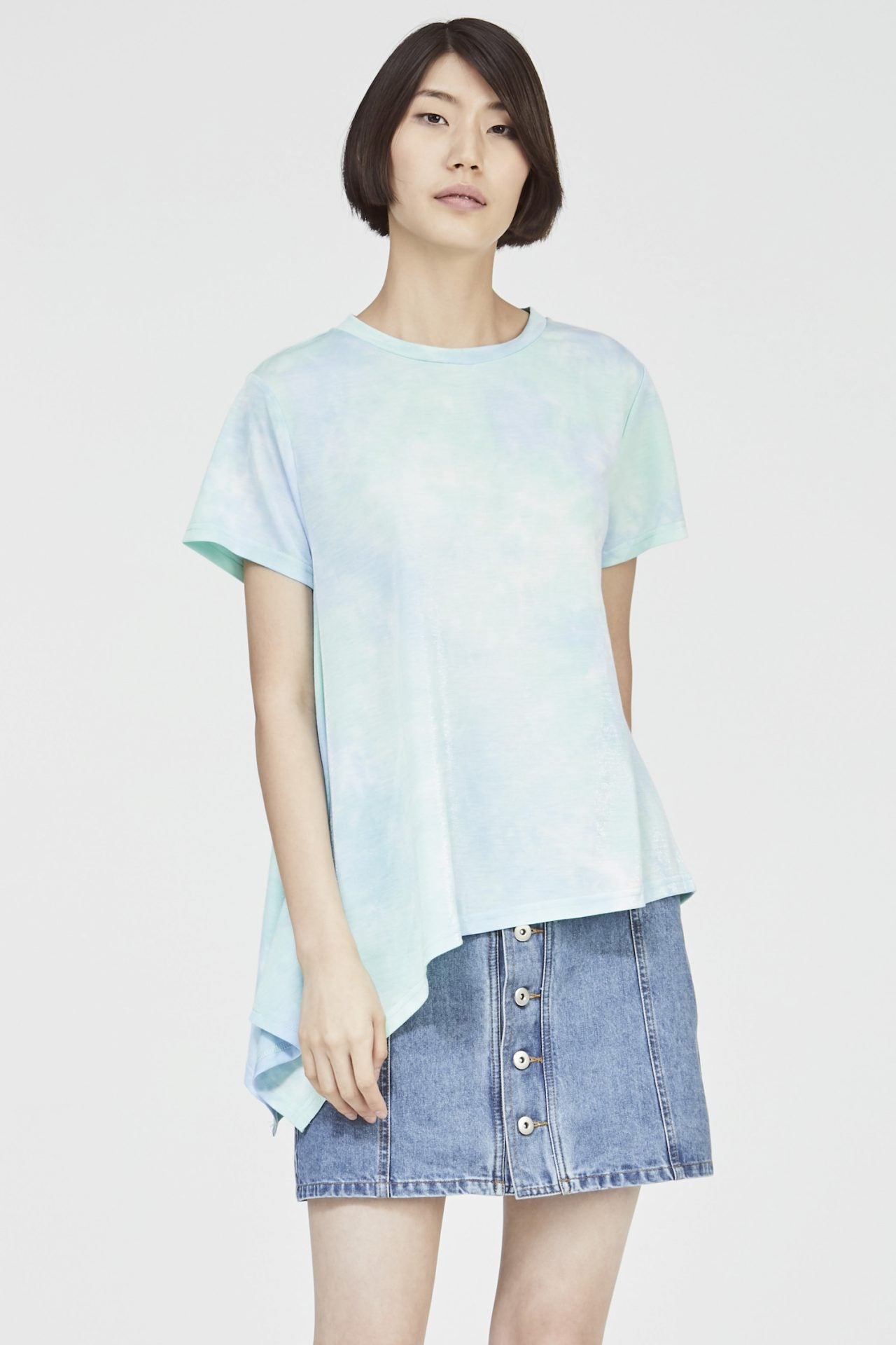 7494 (EDITORIAL) TIE-DYE ASYMMETRICA HEM TOP AQUA