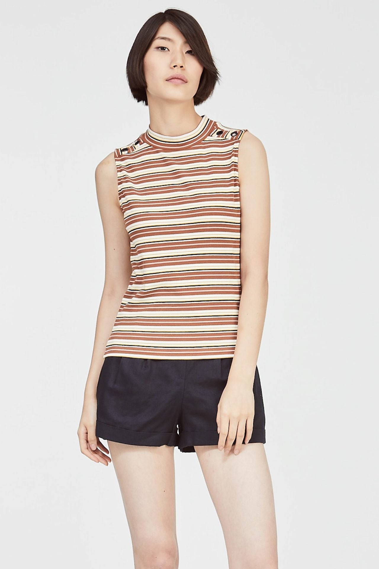 7497 STRIPED SLEEVES TOP TOFFEE