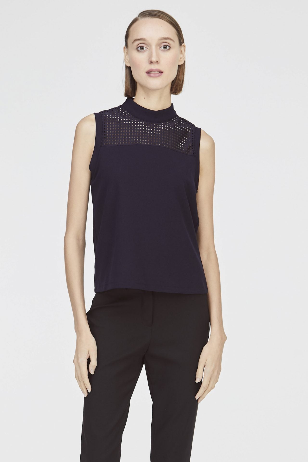 7607 NAVY MESH DETAILED BLOUSE