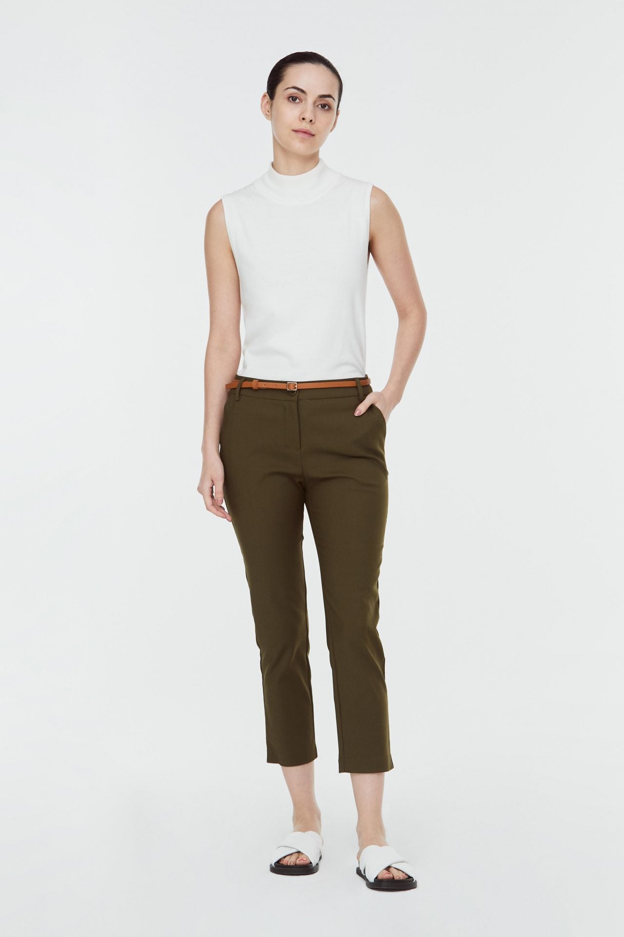 7620 BELTED TAPERED PANTS OLIVE
