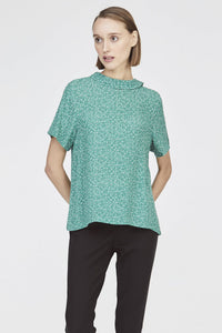 7631 GREEN SPECKLE TURN-DOWN COLLARED BLOUSE