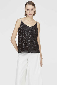7658 BLACK STRAPPY V-NECK SEQUIN TOP
