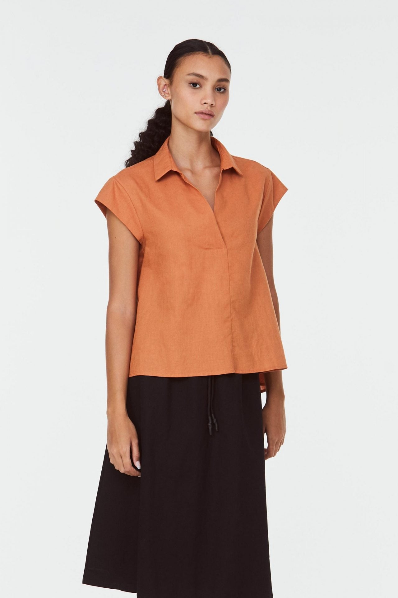 7859 LINEN COLLARED BLOUSE APRICOT