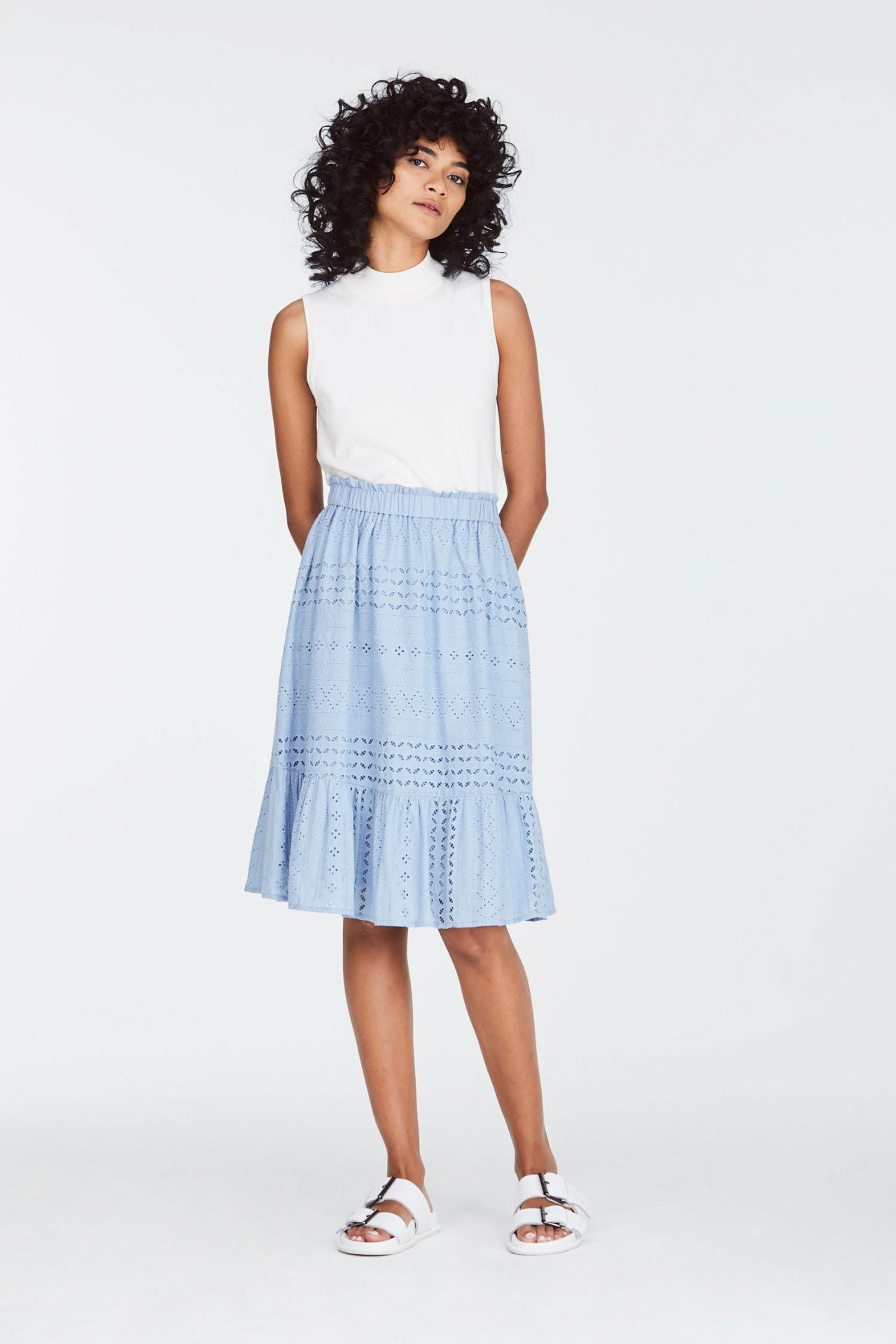 9056 GATHERED TIERS SKIRT Dusty Blue