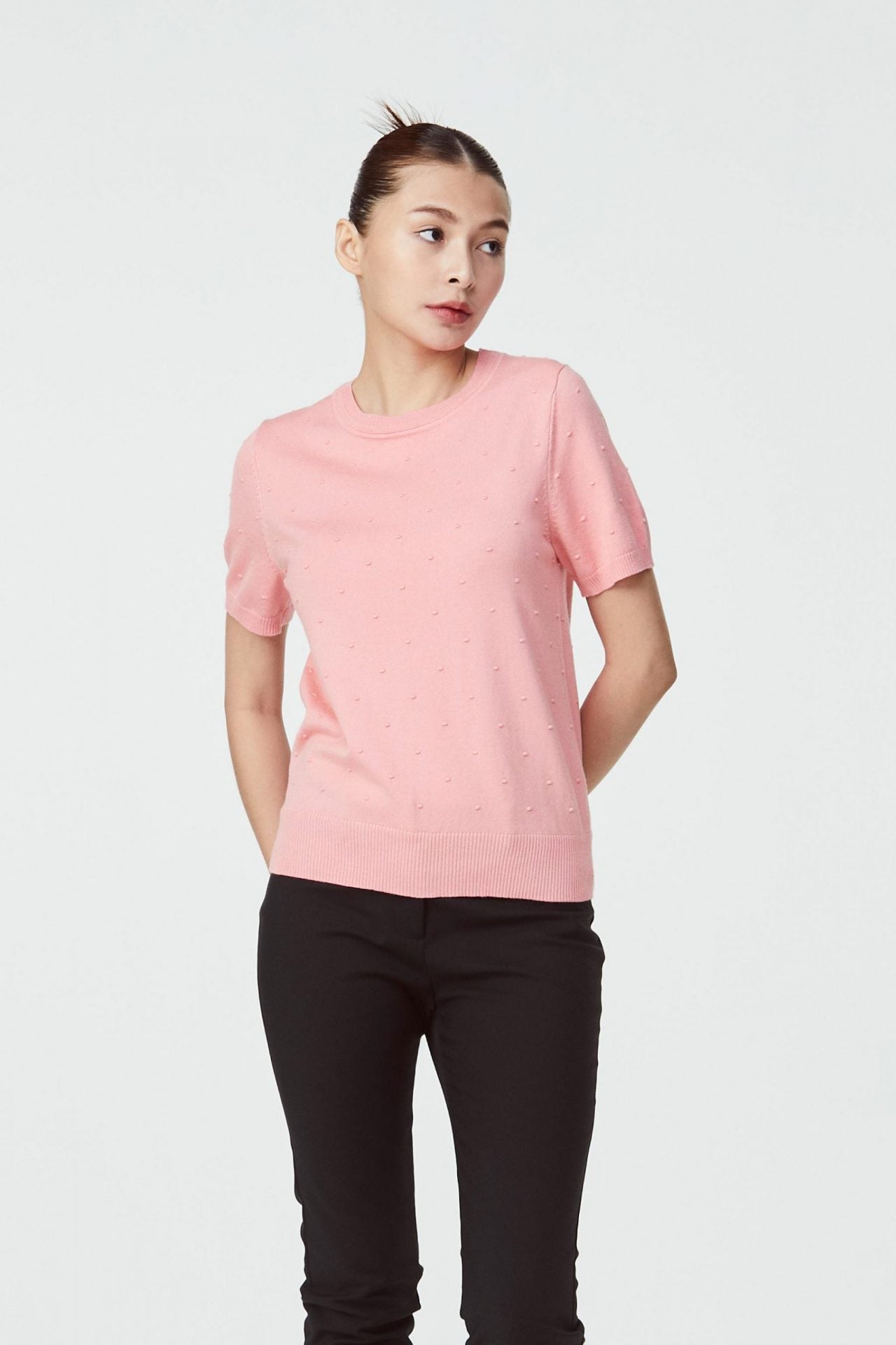 9091 PINK TEXTURE KNIT BLOUSE
