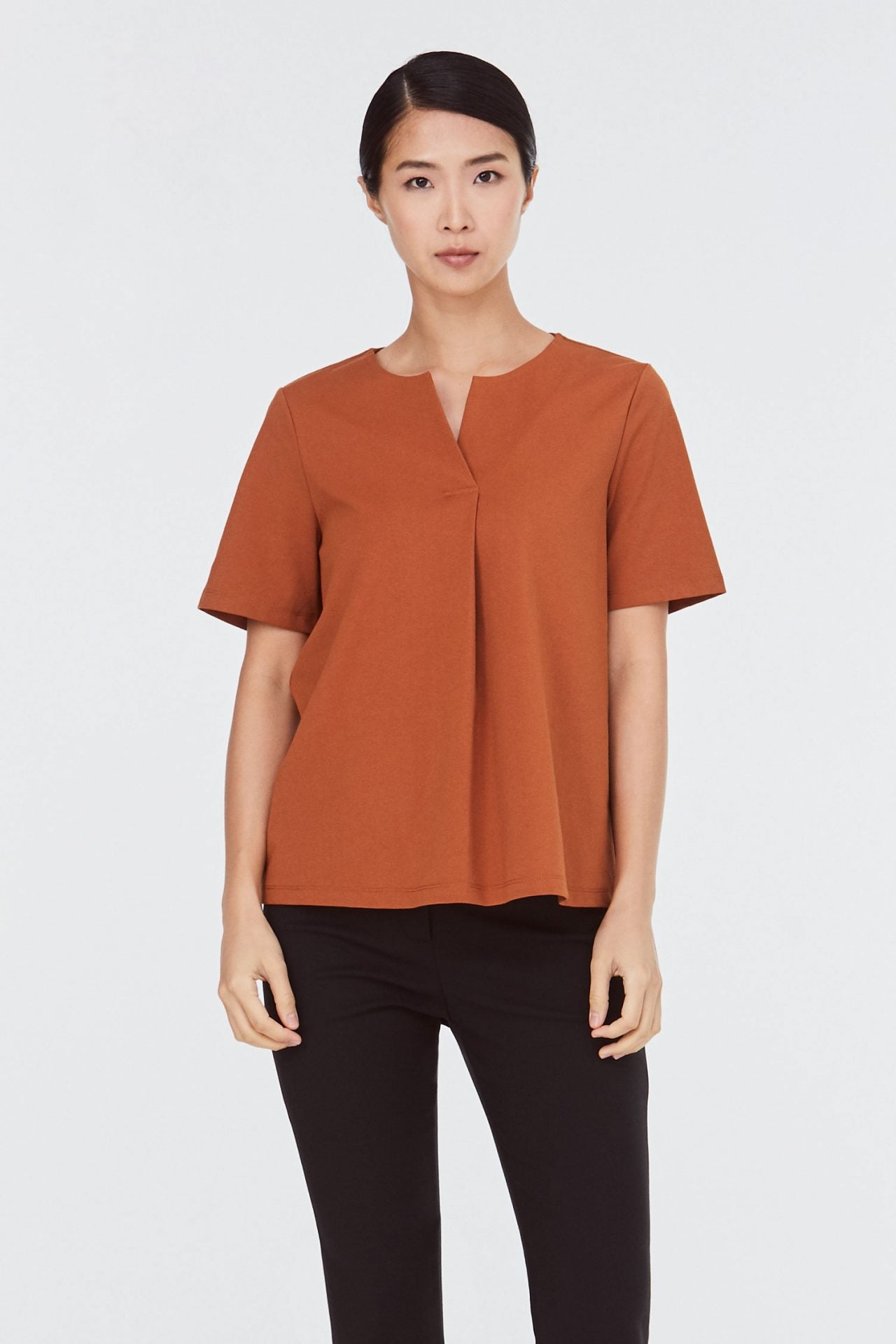 9098 caramel v-slit blouse