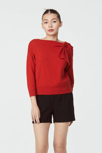 9303 TANGERINE RED SIDE RIBBON KNIT TOP