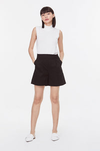 9408 black waist pleats shorts